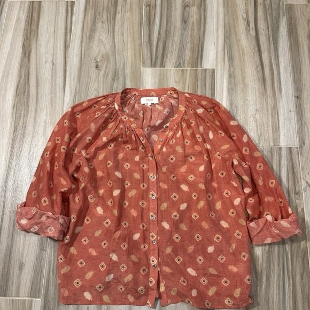 XIRENA Blouse‎ Caliope Cotton Silk S Rust Orange Beaded Button Down Boho Work